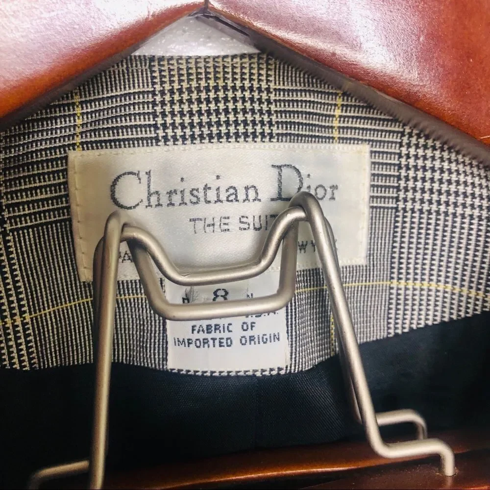 Christian Dior Vintage Plaid Check Button Blazer 8 Retro Double Structured Black